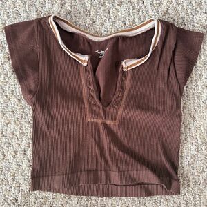 Brown Ribbed Women's Top
